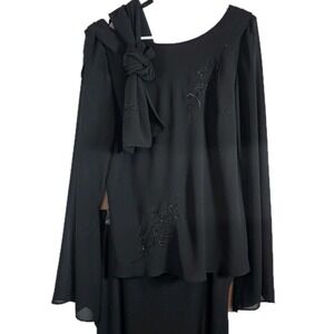 NWT‎ Tally Taylor 3 Piece Black Eyelet Trim Women Skirt Blouse Scarf Size 12
